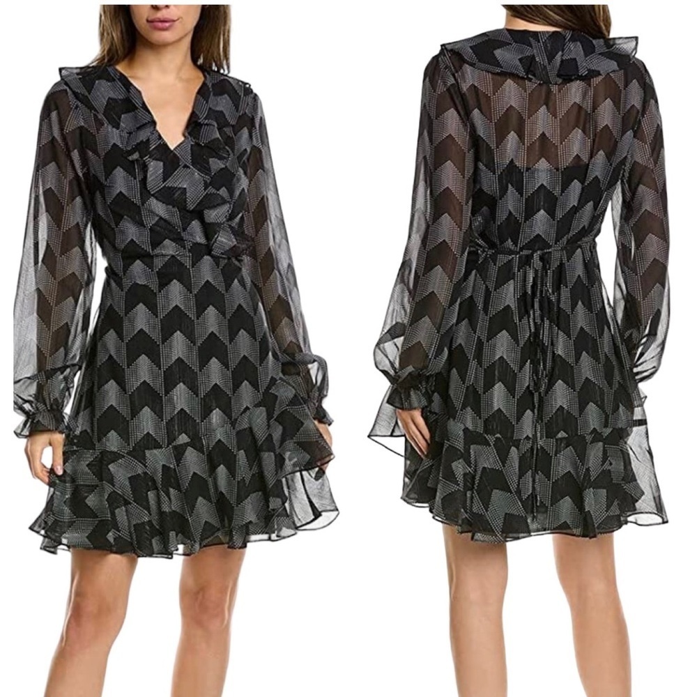 NEW TED BAKER Talini Ruffle Wrap Dress Sheer Geometric Size 3